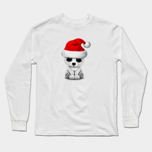 Baby Polar Bear Wearing a Santa Hat Long Sleeve T-Shirt